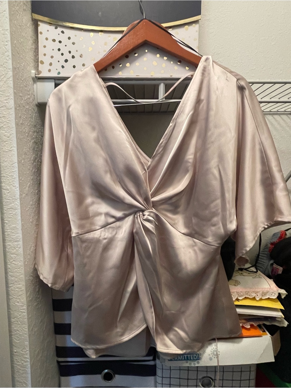 Pleione Satin-Like Blouse – Light Gold – Size M